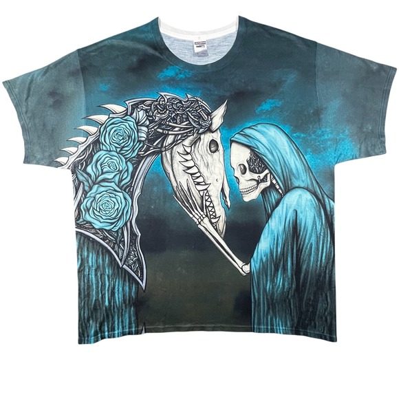 Grim Reaper Skeleton Horse All Over Graphic T XL Sick Front Back Hit Y2K Gothic - Picture 1 of 8